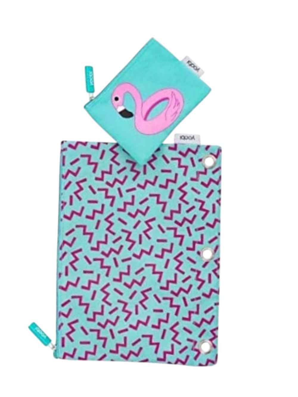 Yoobi Flamingo 2 Piece Teel Pouch Storage Set Aqua Pink
